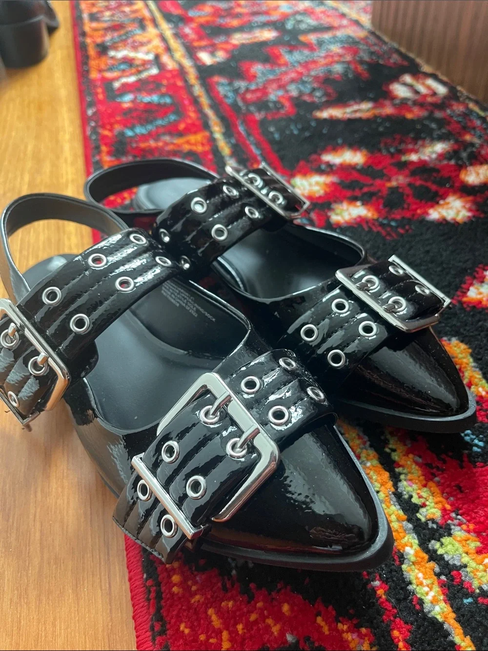 Madden Girl Buckle Sling Back Pointed Toe Patent Leather Flats Size 8